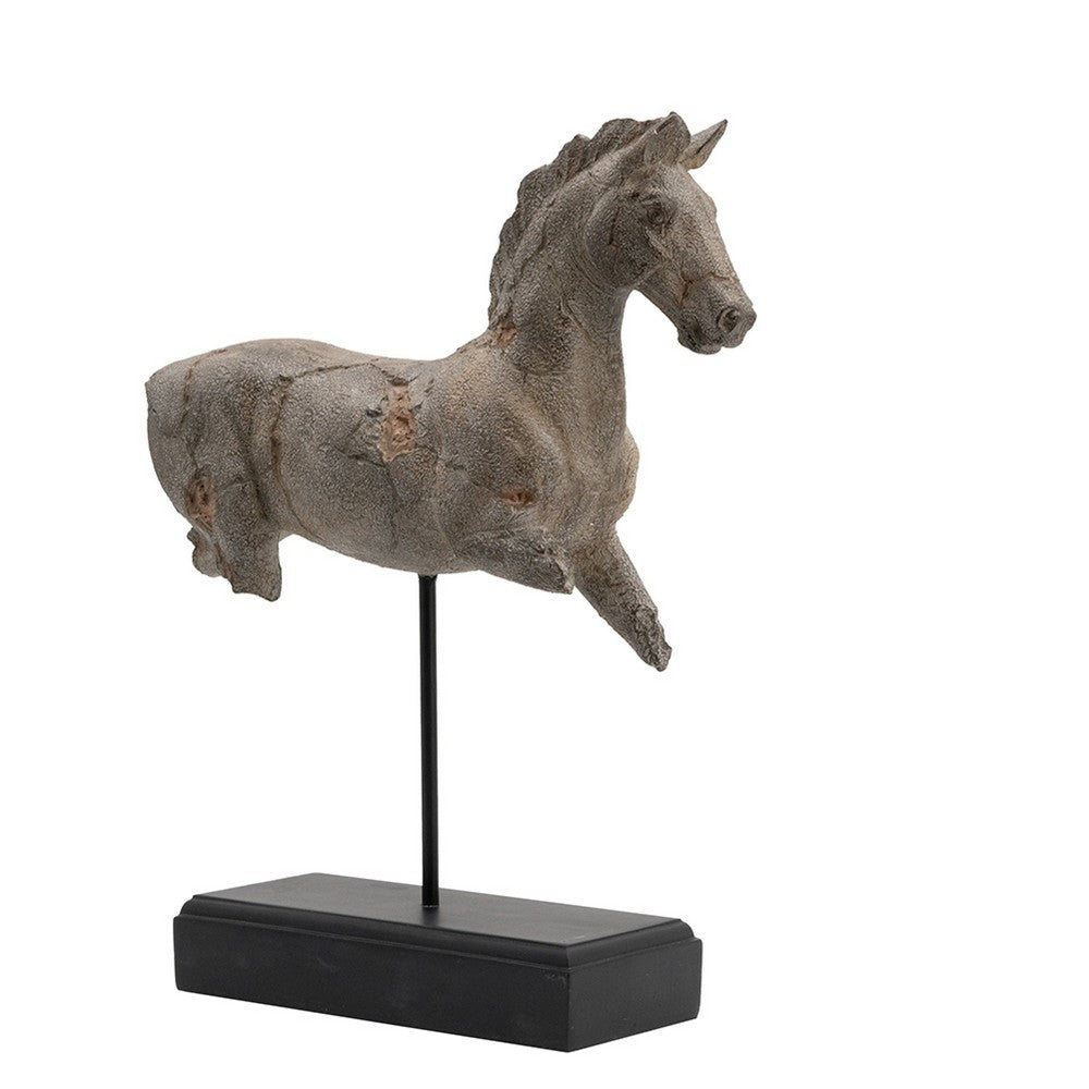Marie Horse Statue with Black Iron Stand | Gray Resin-Stone Powder 17"