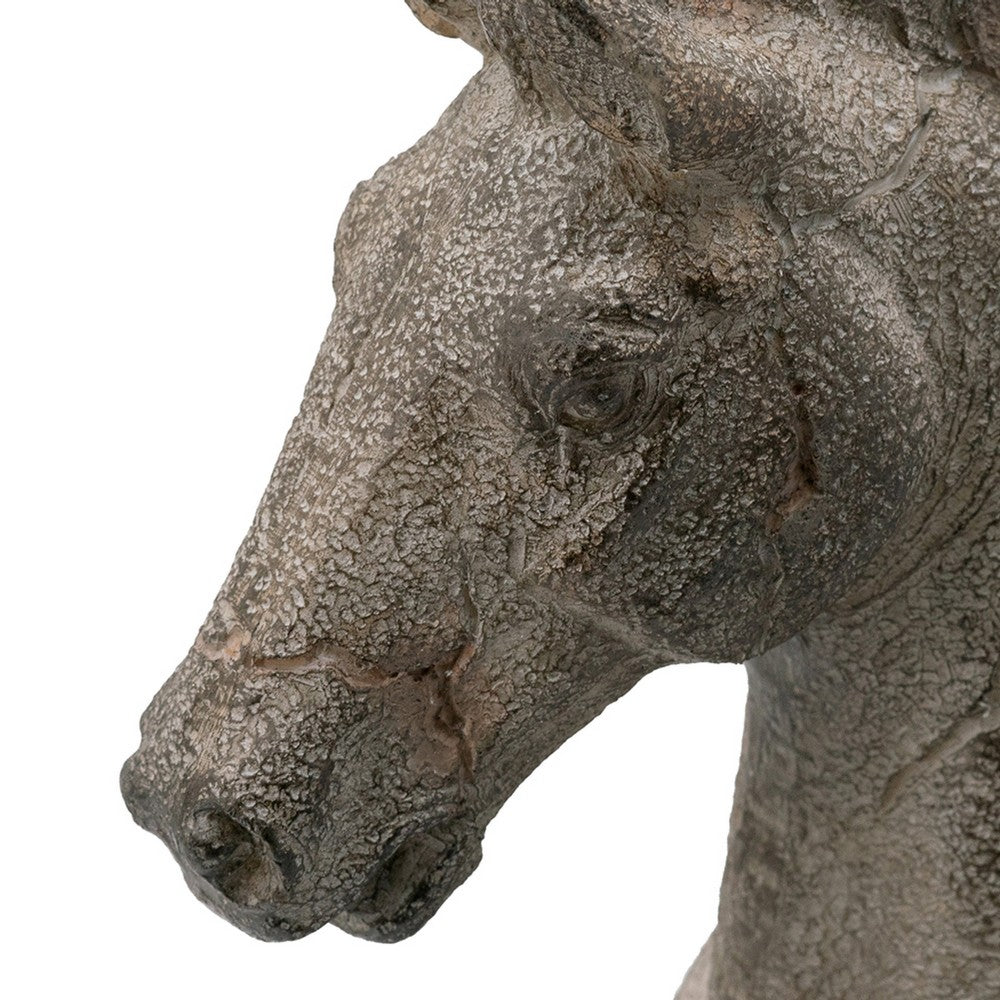 Marie Horse Statue with Black Iron Stand | Gray Resin-Stone Powder 17"