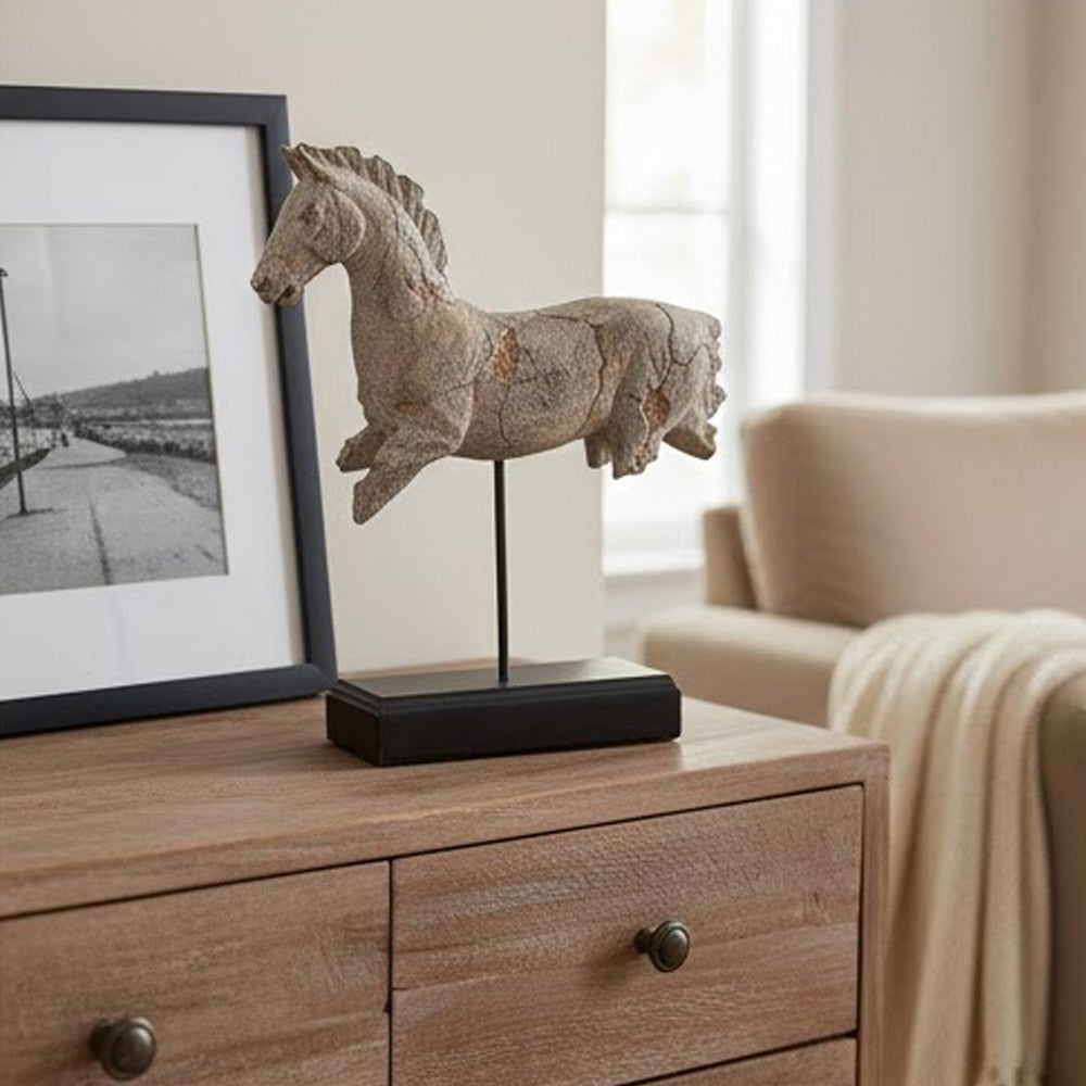 Marie Horse Statue with Black Iron Stand | Gray Resin-Stone Powder 17"