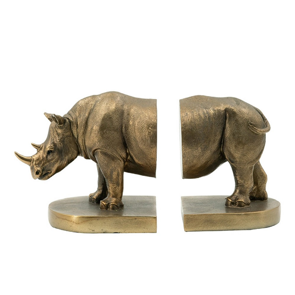 Sofia Decorative Rhino Bookend 2 Piece | Lifelike Bronze Polyresin 11"