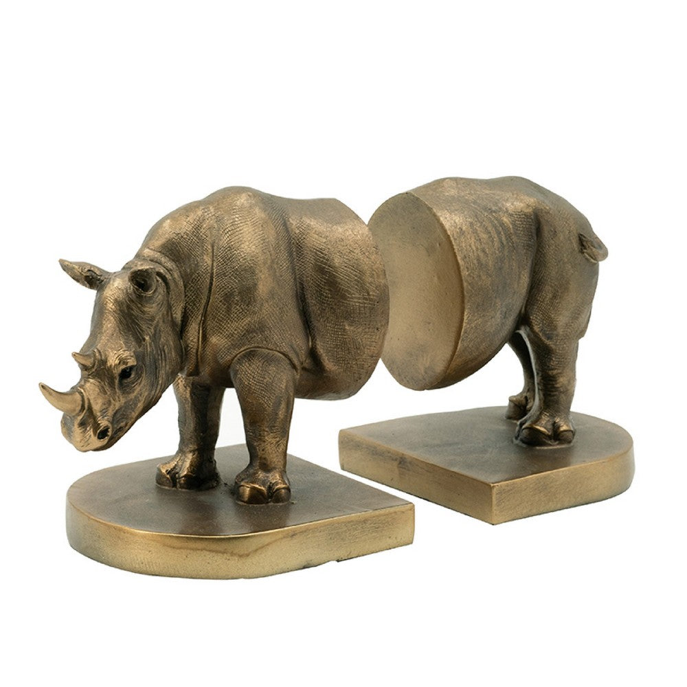 Sofia Decorative Rhino Bookend 2 Piece | Lifelike Bronze Polyresin 11"
