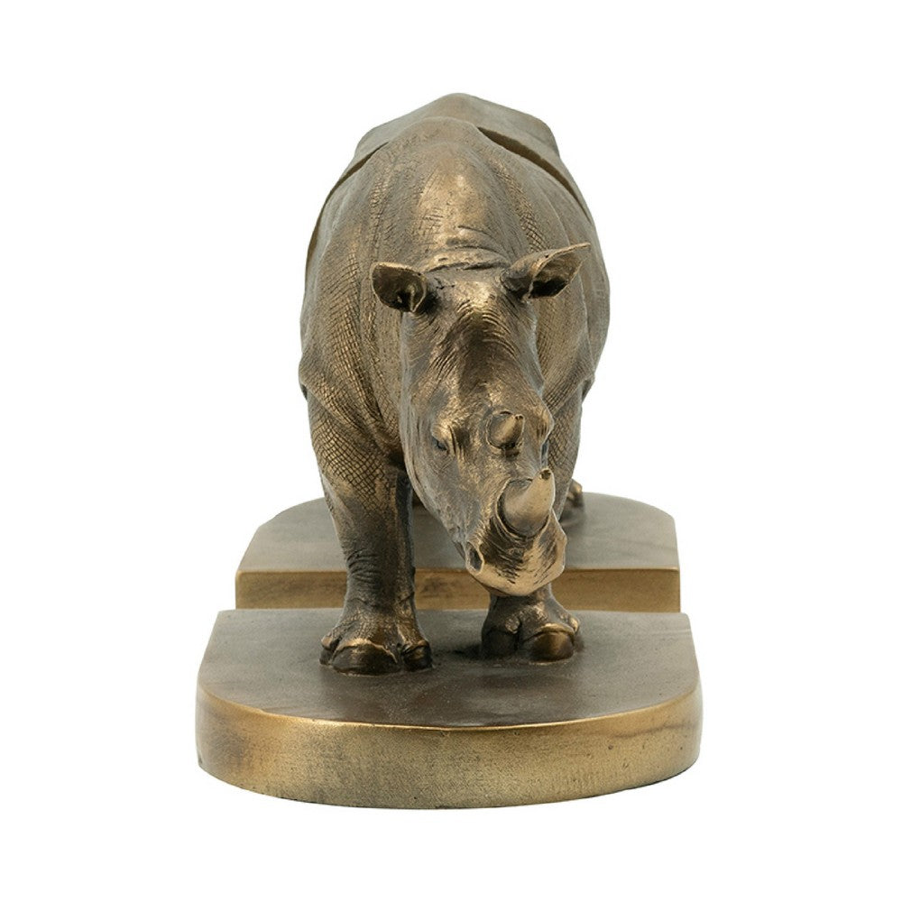 Sofia Decorative Rhino Bookend 2 Piece | Lifelike Bronze Polyresin 11"