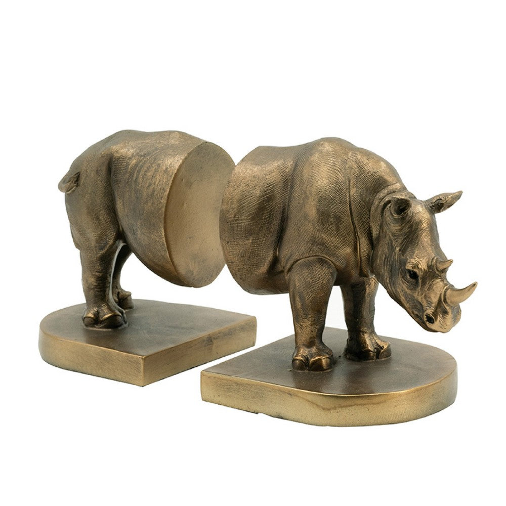 Sofia Decorative Rhino Bookend 2 Piece | Lifelike Bronze Polyresin 11"