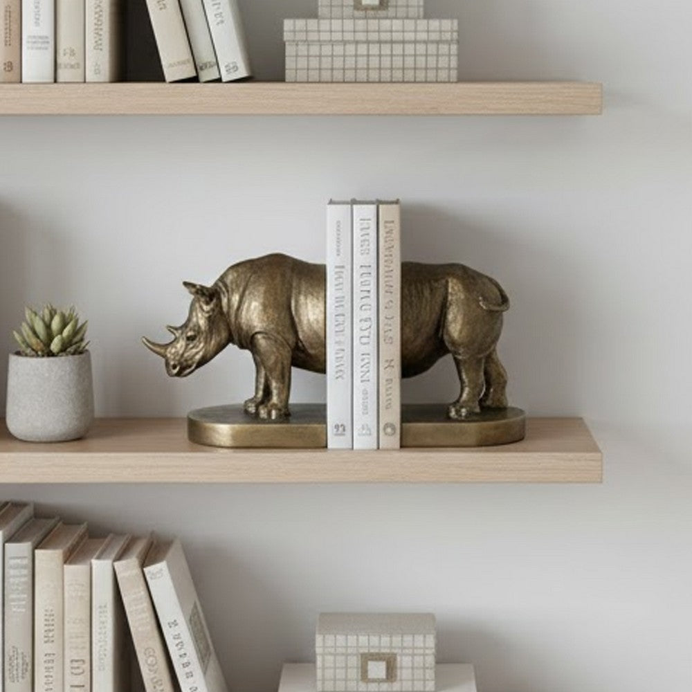 Sofia Decorative Rhino Bookend 2 Piece | Lifelike Bronze Polyresin 11"