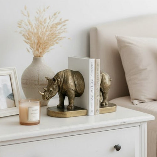 Sofia Decorative Rhino Bookend 2 Piece | Lifelike Bronze Polyresin 11"