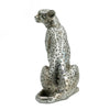 Wendy Sitting Leopard Figurine | Stone Powder-Resin | Metallic Silver 9"