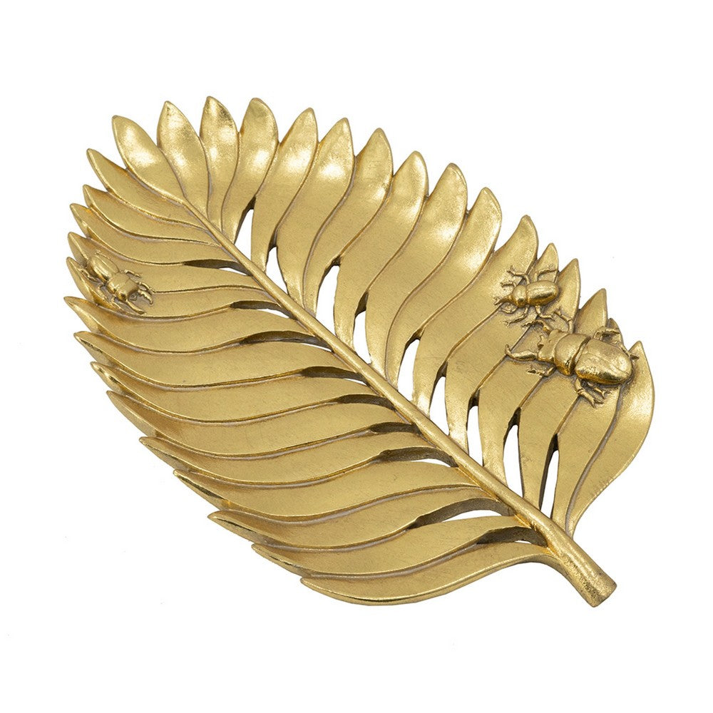 Riley Decorative Leaf Plate | Raised Insect Gold Stone Powder-Resin 11"
