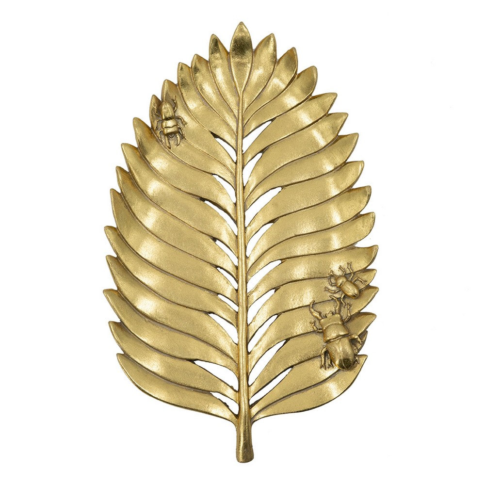 Riley Decorative Leaf Plate | Raised Insect Gold Stone Powder-Resin 11"