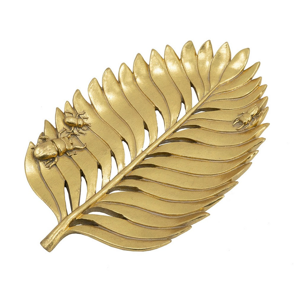 Riley Decorative Leaf Plate | Raised Insect Gold Stone Powder-Resin 11"