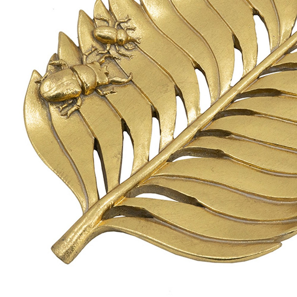 Riley Decorative Leaf Plate | Raised Insect Gold Stone Powder-Resin 11"