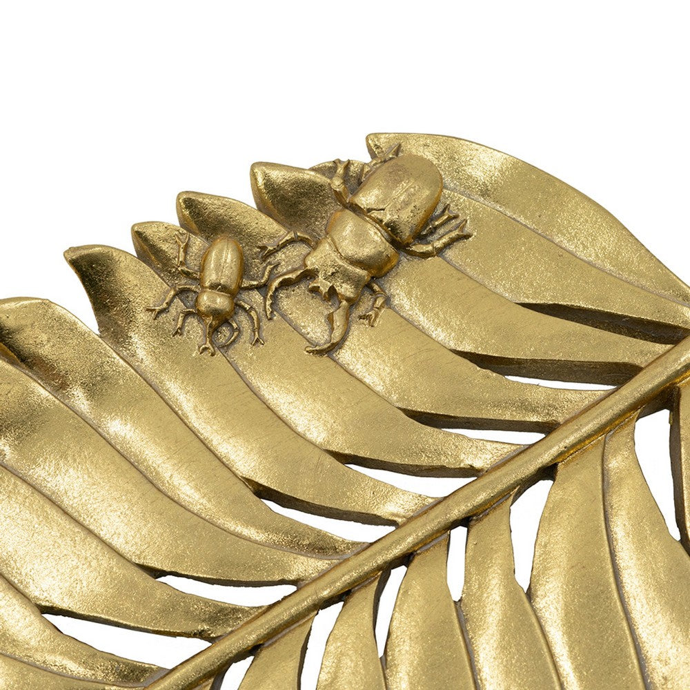 Riley Decorative Leaf Plate | Raised Insect Gold Stone Powder-Resin 11"