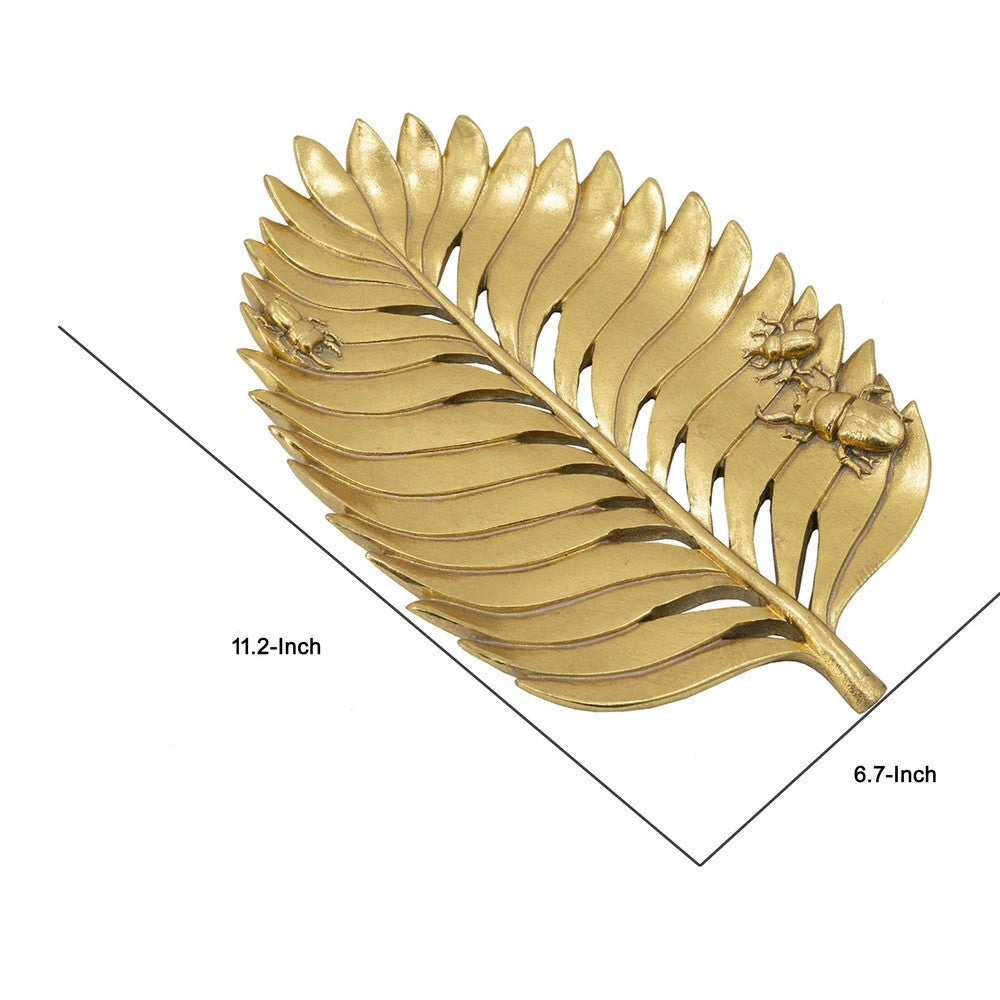 Riley Decorative Leaf Plate | Raised Insect Gold Stone Powder-Resin 11"