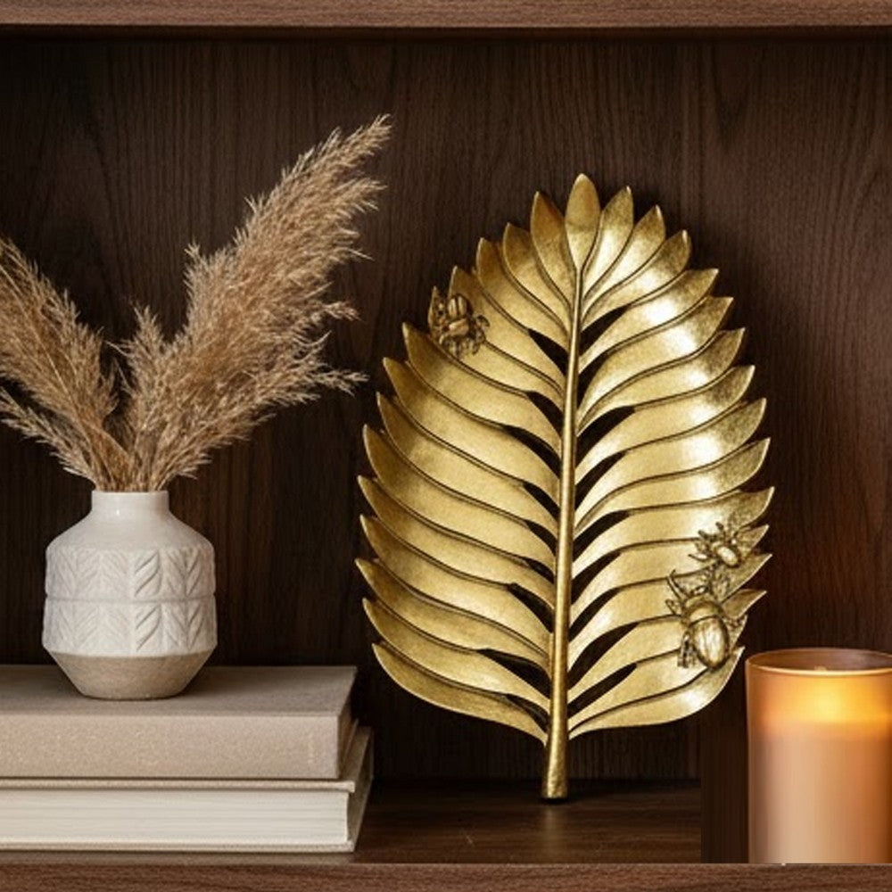 Riley Decorative Leaf Plate | Raised Insect Gold Stone Powder-Resin 11"