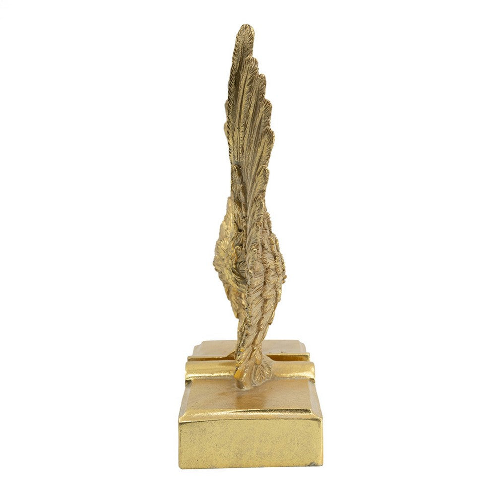 Paula 2pc Wing Bookends | Carved Feather Details | Gold Resin-Stone 9"