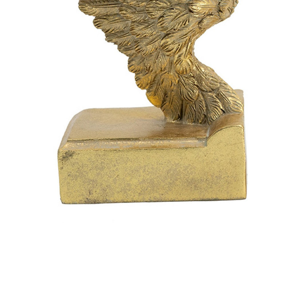 Paula 2pc Wing Bookends | Carved Feather Details | Gold Resin-Stone 9"