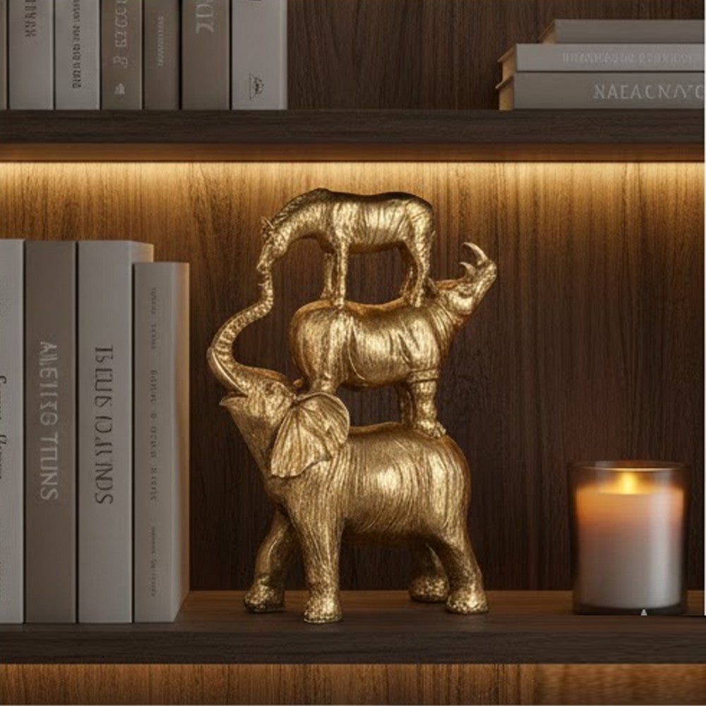 Talia Decorative Stacking Animals | Lifelike Detailed Gold Resin 14"