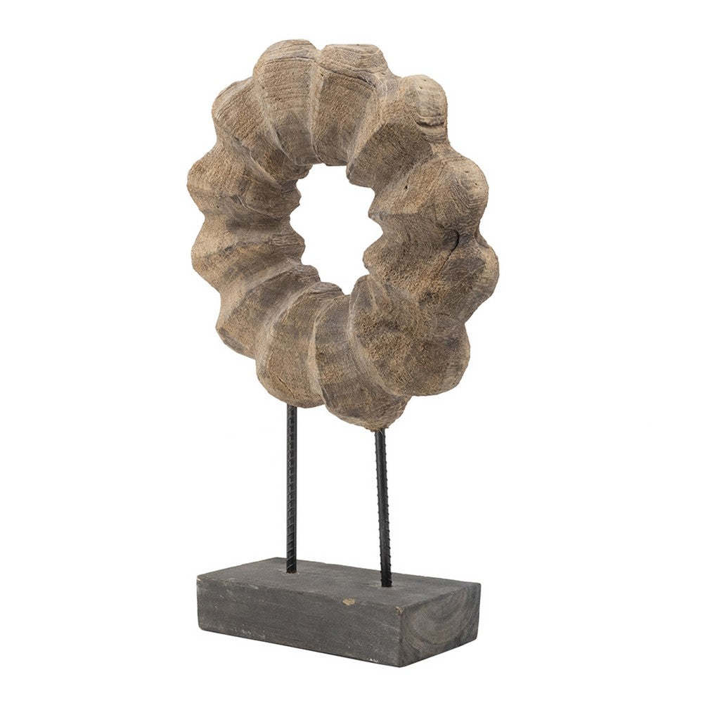 Heide Round Decorative Accent | Brown Paulownia Wood | Black Iron 27"
