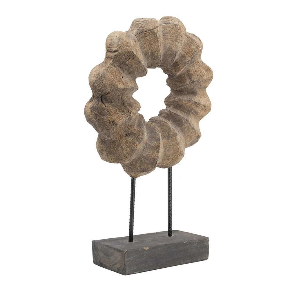 Heide Round Decorative Accent | Brown Paulownia Wood | Black Iron 27"