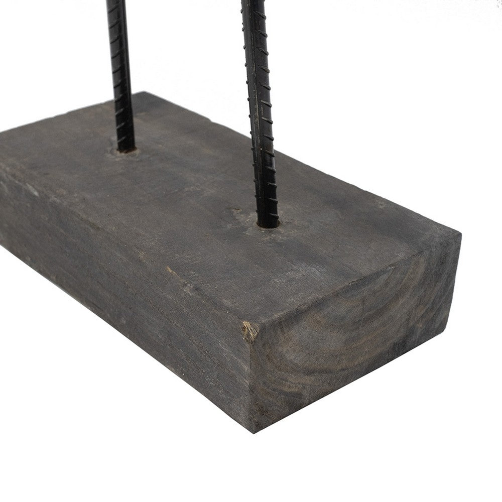 Heide Round Decorative Accent | Brown Paulownia Wood | Black Iron 27"