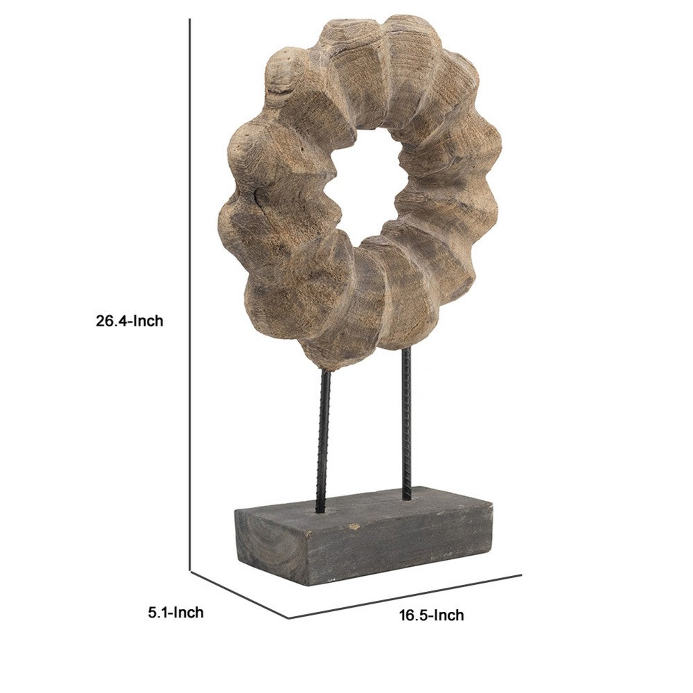 Heide Round Decorative Accent | Brown Paulownia Wood | Black Iron 27"