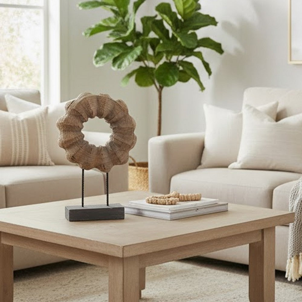 Heide Round Decorative Accent | Brown Paulownia Wood | Black Iron 27"