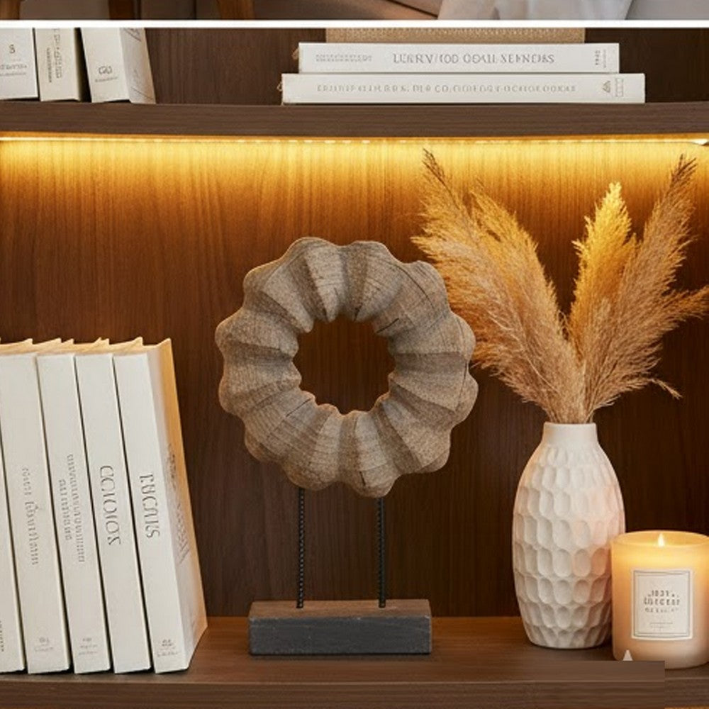 Heide Round Decorative Accent | Brown Paulownia Wood | Black Iron 27"