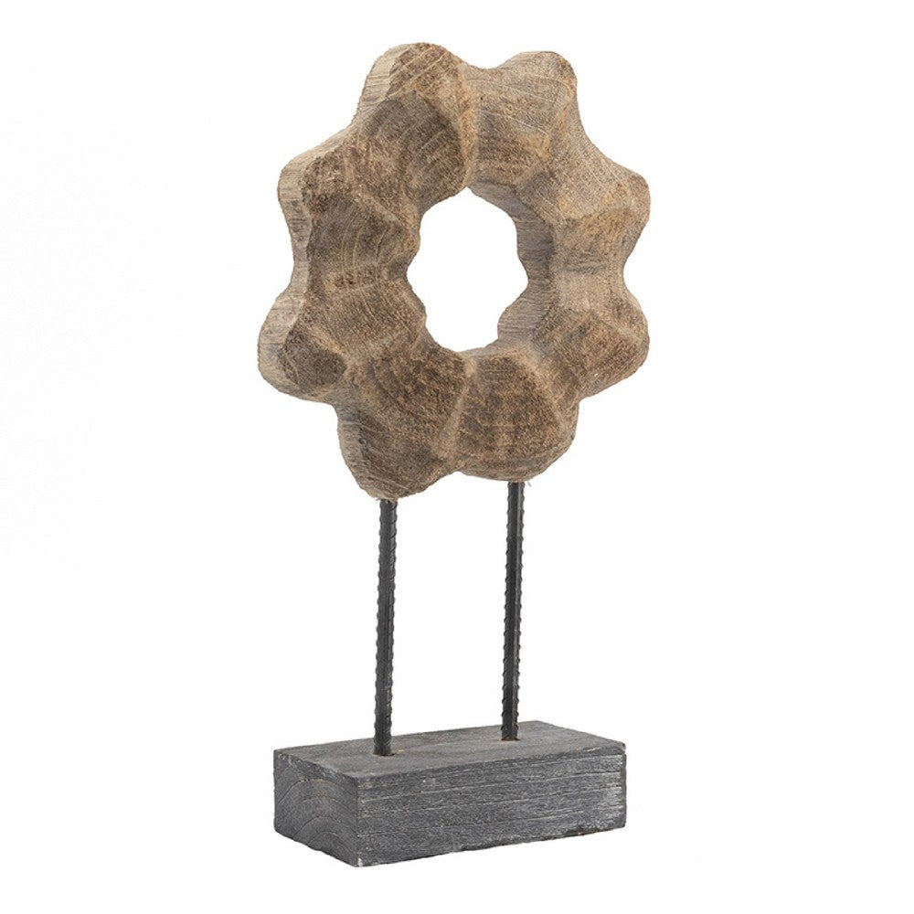 Heide Round Decorative Accent | Brown Paulownia Wood | Black Iron 21"