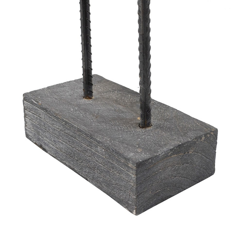 Heide Round Decorative Accent | Brown Paulownia Wood | Black Iron 21"