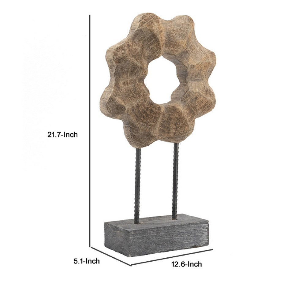 Heide Round Decorative Accent | Brown Paulownia Wood | Black Iron 21"