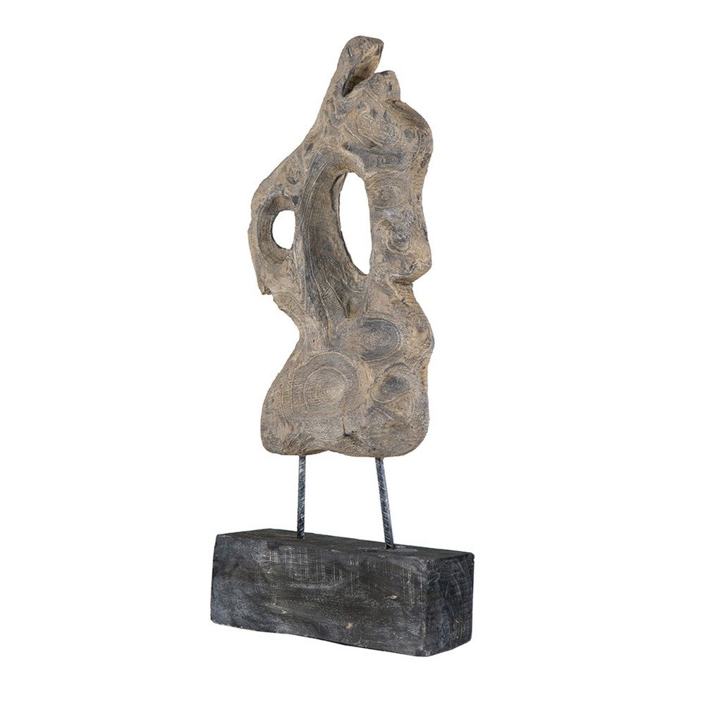 Poppy Abstract Table Accent | Carved Details | Brown Paulownia Wood 31"