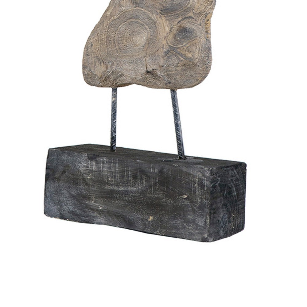 Poppy Abstract Table Accent | Carved Details | Brown Paulownia Wood 31"