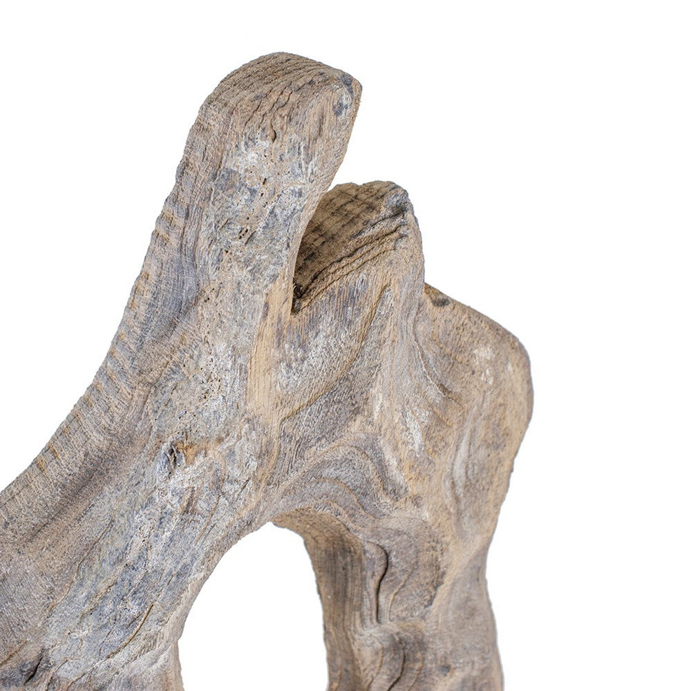 Poppy Abstract Table Accent | Carved Details | Brown Paulownia Wood 31"