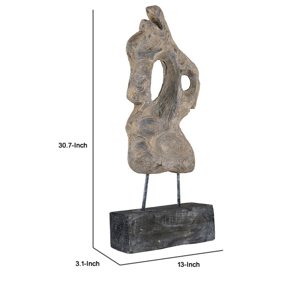 Poppy Abstract Table Accent | Carved Details | Brown Paulownia Wood 31"