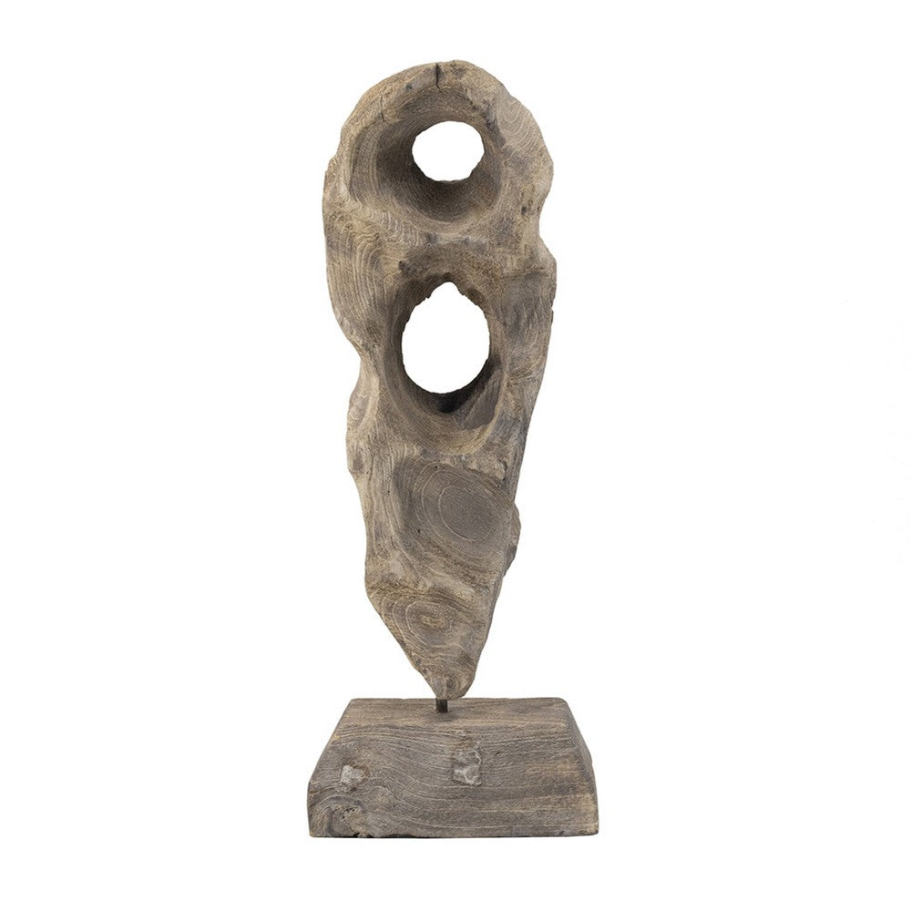 Naomi Sculptural Décor | Iron Rod | Carved Brown Paulownia Wood 26"