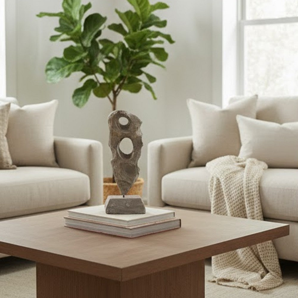 Naomi Sculptural Décor | Iron Rod | Carved Brown Paulownia Wood 26"