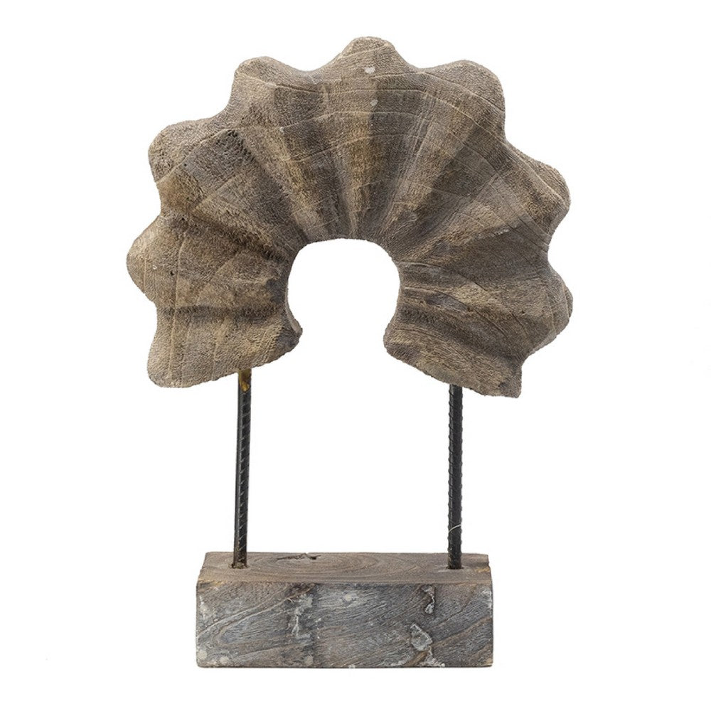 Paige Abstract Table Decor | Carved Details on Brown Paulownia Wood 20"