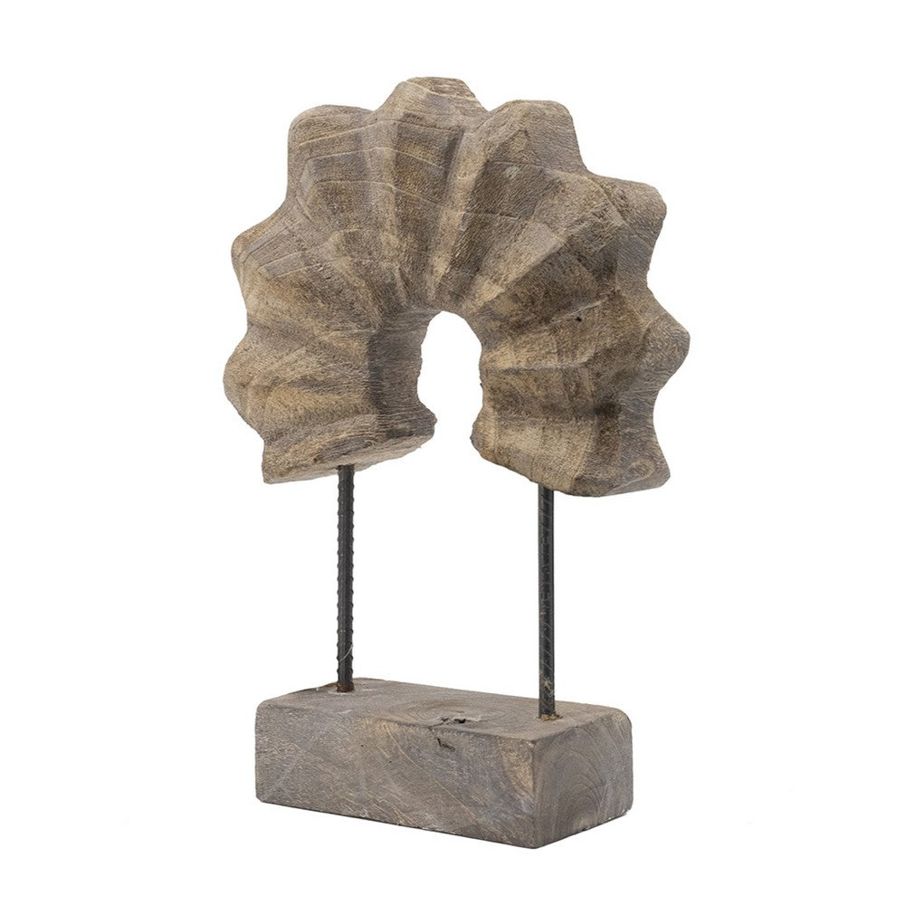Paige Abstract Table Decor | Carved Details on Brown Paulownia Wood 20"