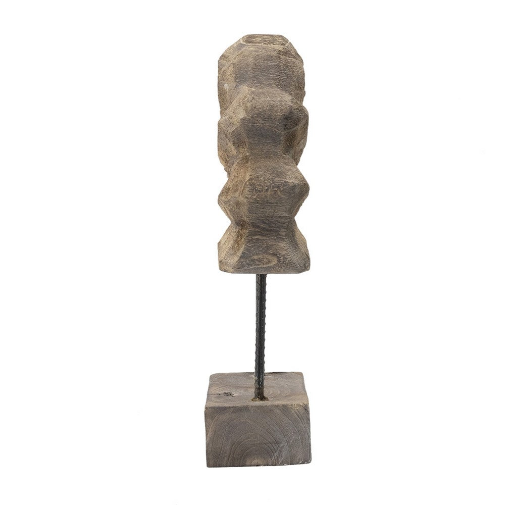 Paige Abstract Table Decor | Carved Details on Brown Paulownia Wood 20"