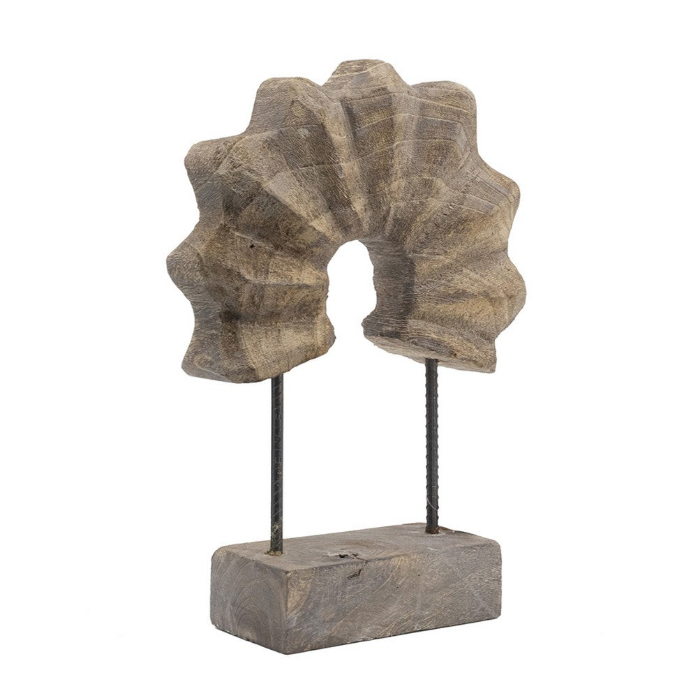Paige Abstract Table Decor | Carved Details on Brown Paulownia Wood 20"