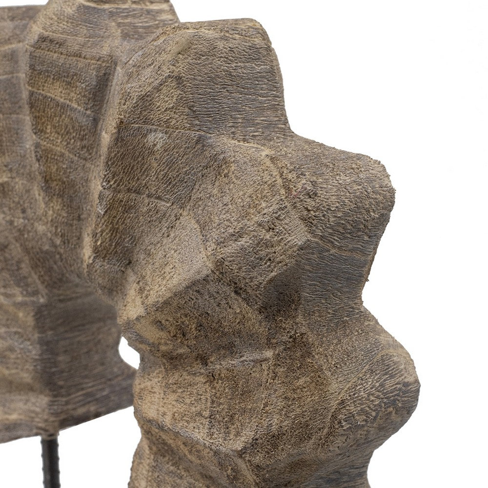 Paige Abstract Table Decor | Carved Details on Brown Paulownia Wood 20"