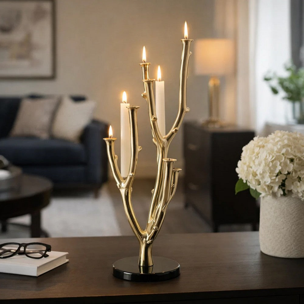 Lydia Multi-Taper Candle Holder | Branching-Stem Design | 38" Gold Metal