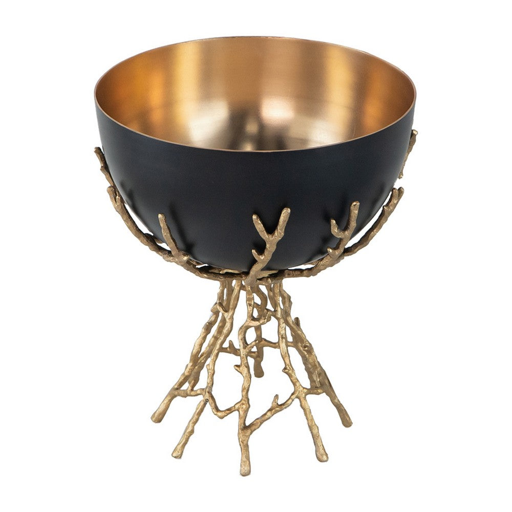 Elsie Decorative Bowl | Gold Twig Branch-Style Base | Black Aluminum 13"