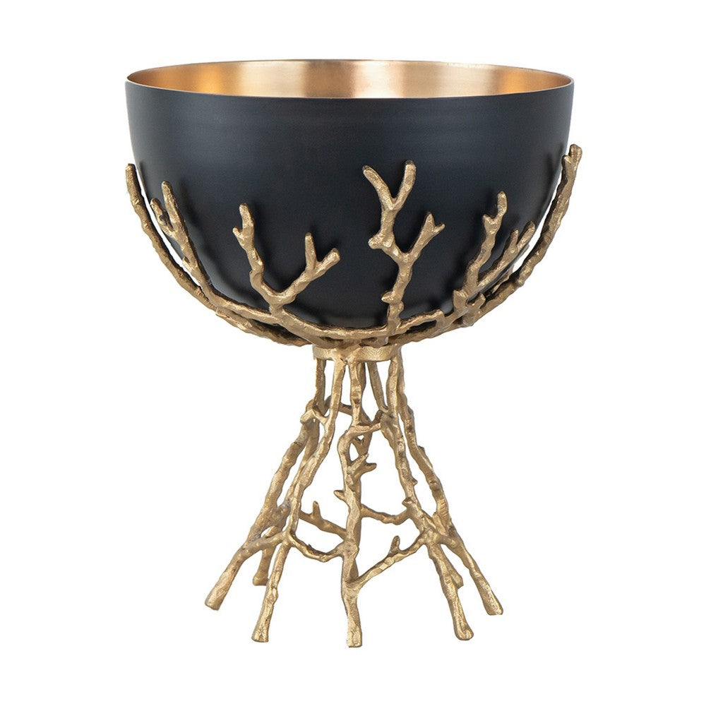 Elsie Decorative Bowl | Gold Twig Branch-Style Base | Black Aluminum 13"