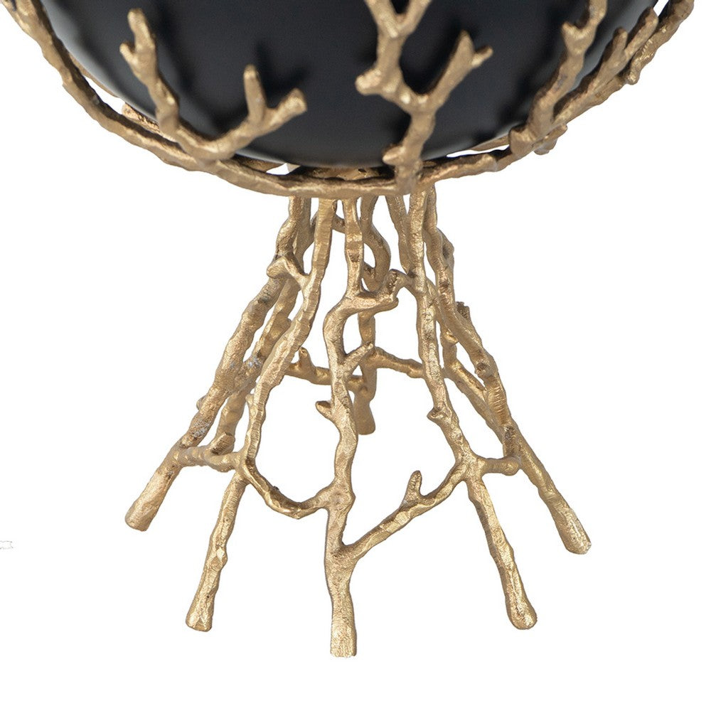 Elsie Decorative Bowl | Gold Twig Branch-Style Base | Black Aluminum 13"