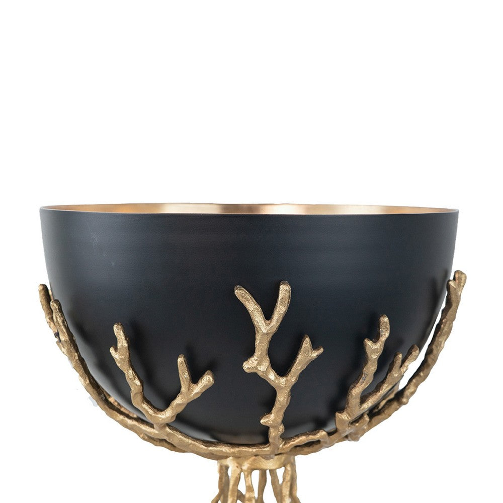 Elsie Decorative Bowl | Gold Twig Branch-Style Base | Black Aluminum 13"