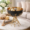 Elsie Decorative Bowl | Gold Twig Branch-Style Base | Black Aluminum 13"