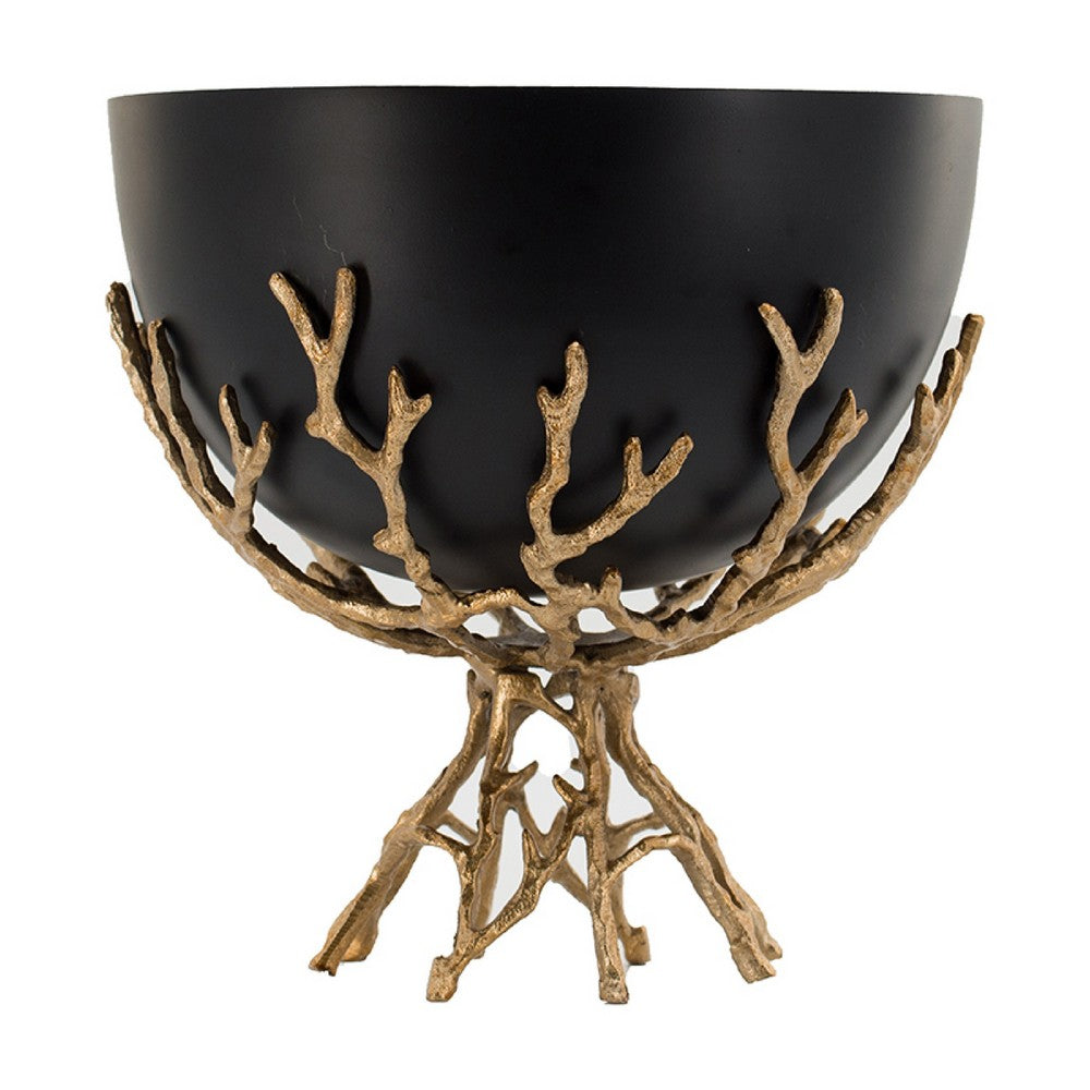 Elsie Decorative Bowl | Gold Twig Branch Base | Black Aluminum 12"