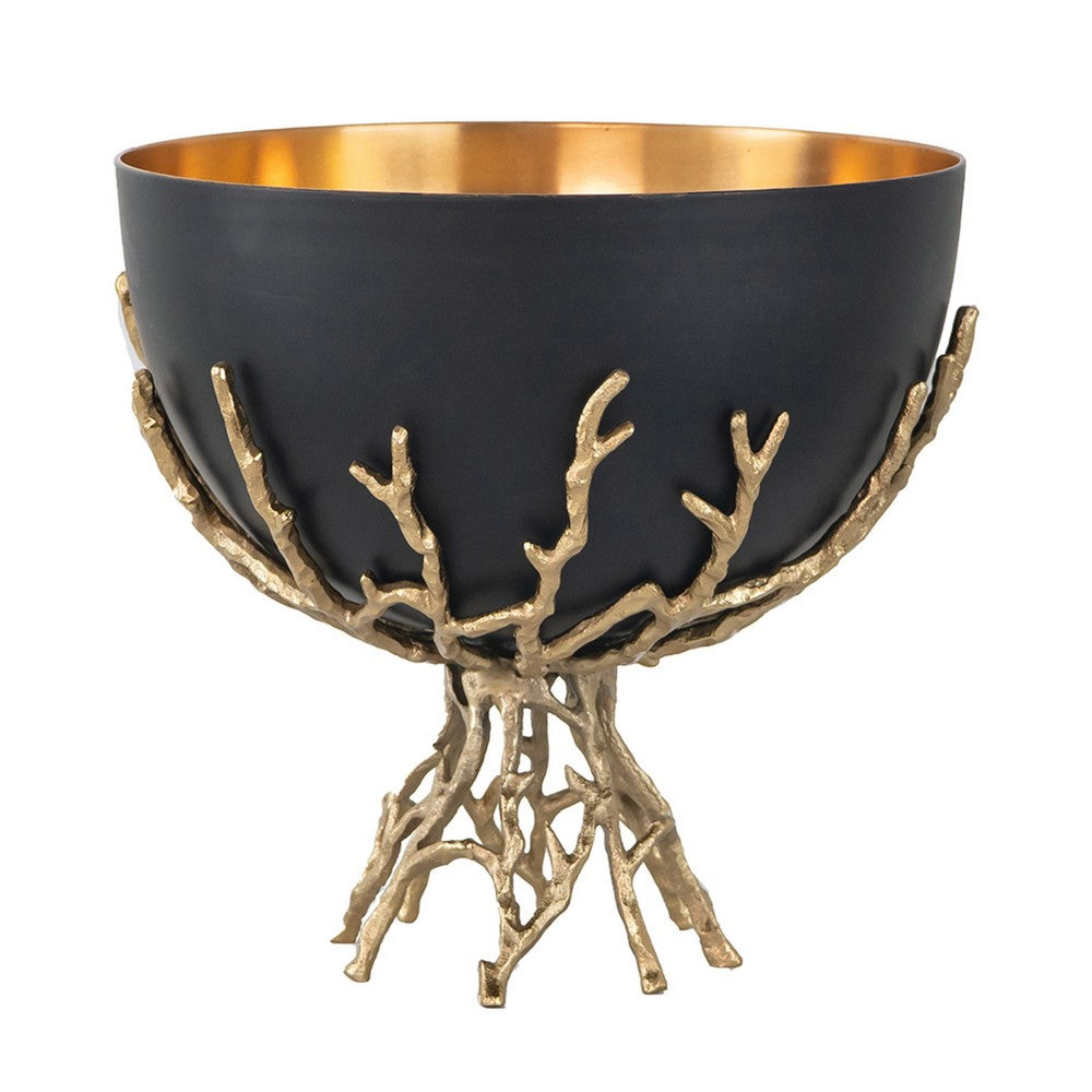 Elsie Decorative Bowl | Gold Twig Branch Base | Black Aluminum 12"