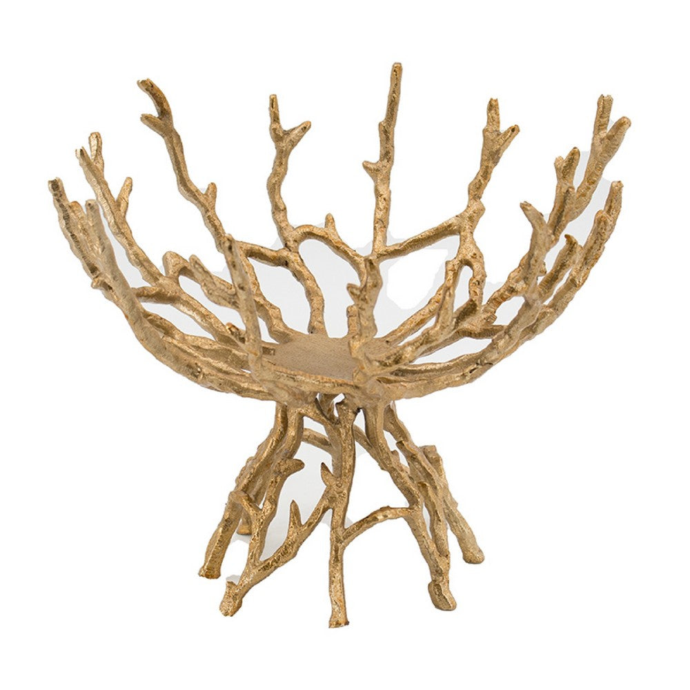 Elsie Decorative Bowl | Gold Twig Branch Base | Black Aluminum 12"