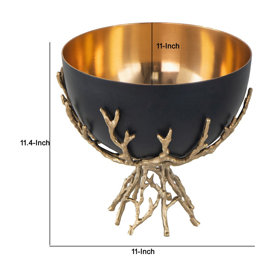 Elsie Decorative Bowl | Gold Twig Branch Base | Black Aluminum 12"